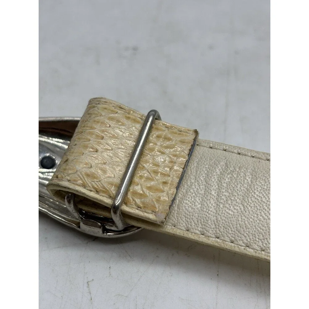 Vintage Cream Snake Skin Leather Belt W’ Silver gold buckle Adjustable To 34”